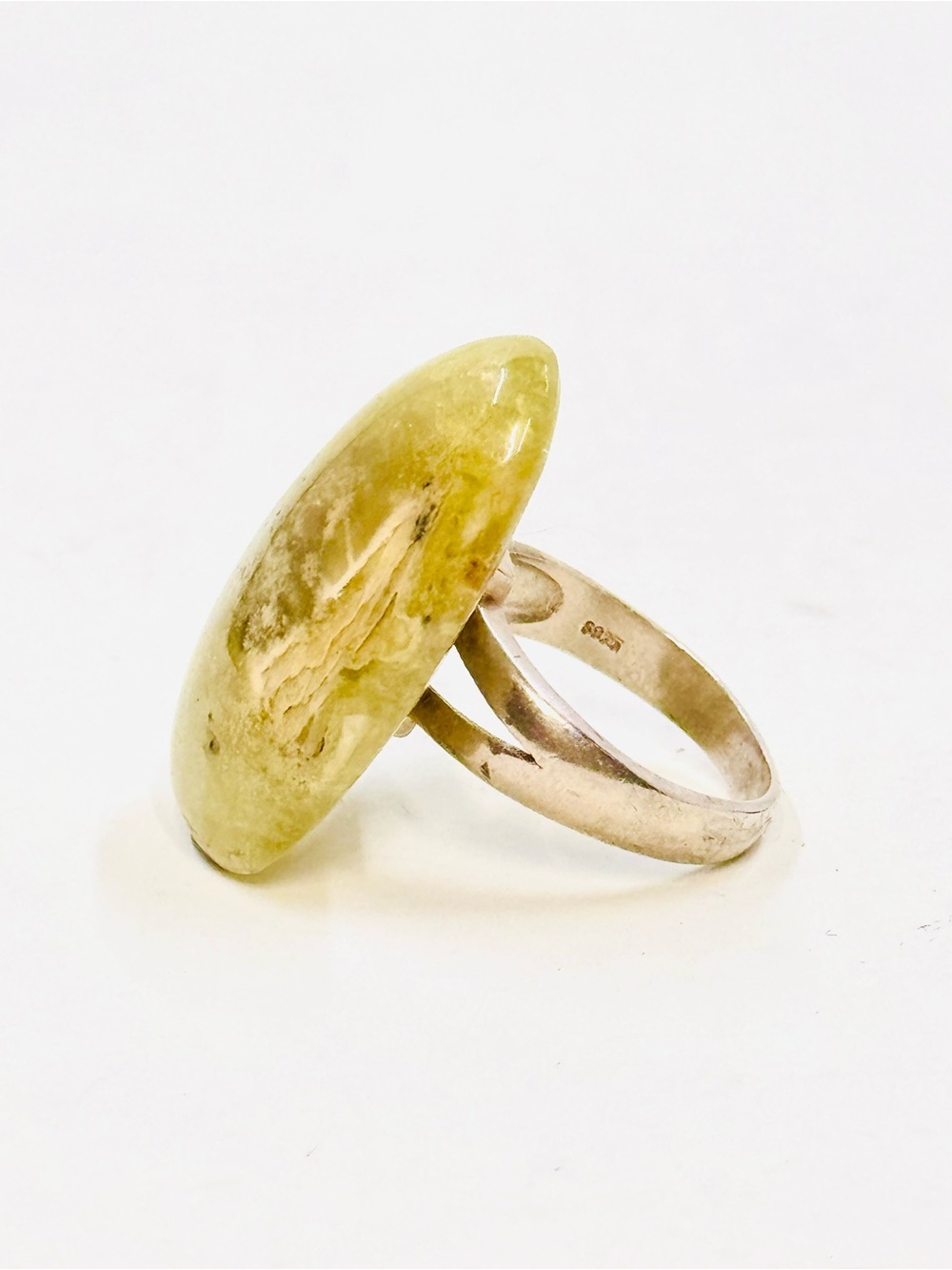 Sterling Silver Natural Green Jasper? Polished Cabochon Stone Statement Ring Sz9